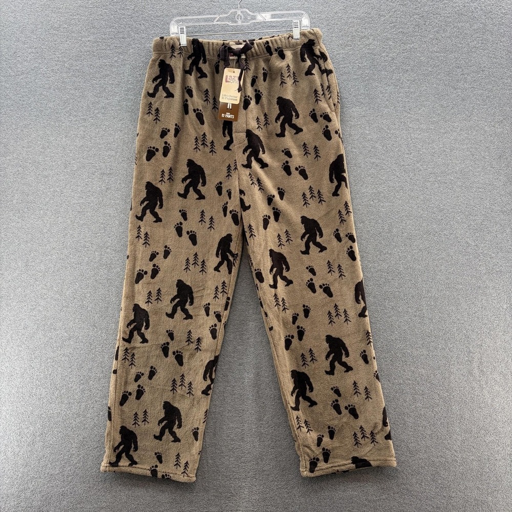 Lazy One Pajama Pants Mens XL Brown Bigfoot Sasquatch Fleece Print Lounge Sleep